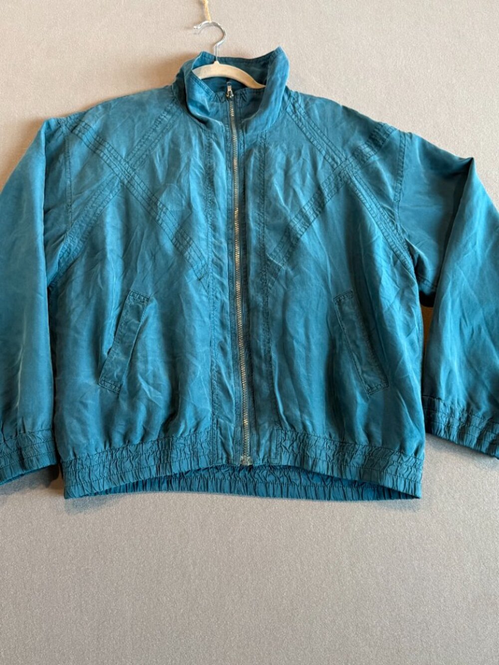 Bogari 100% Silk Teal Blue Bomber Jacket Women’s Medium Vintage Windbreaker